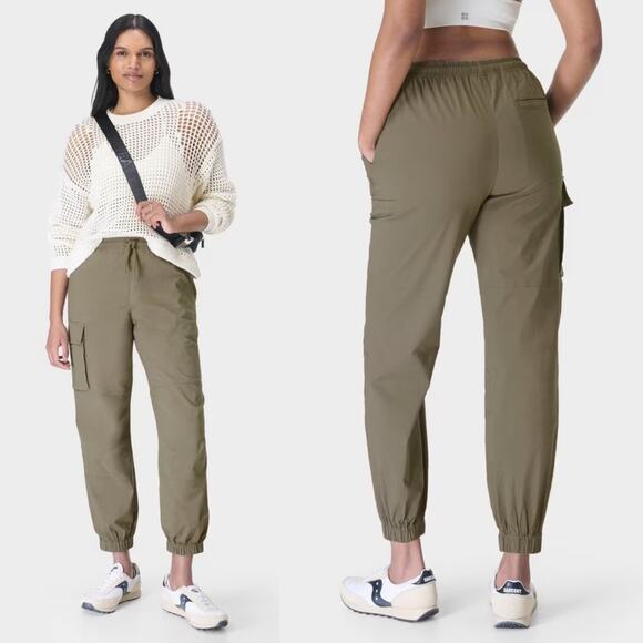 Sweaty Betty Pants Womens Size 6 Green Quinn Cargo Jogger Pull On Athleisure - Picture 2 of 13